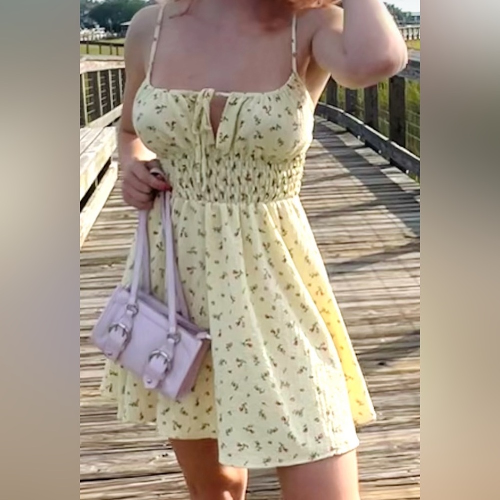 Butter Yellow Floral Summer Dress Sundress Size S Cottagecore small coquette
